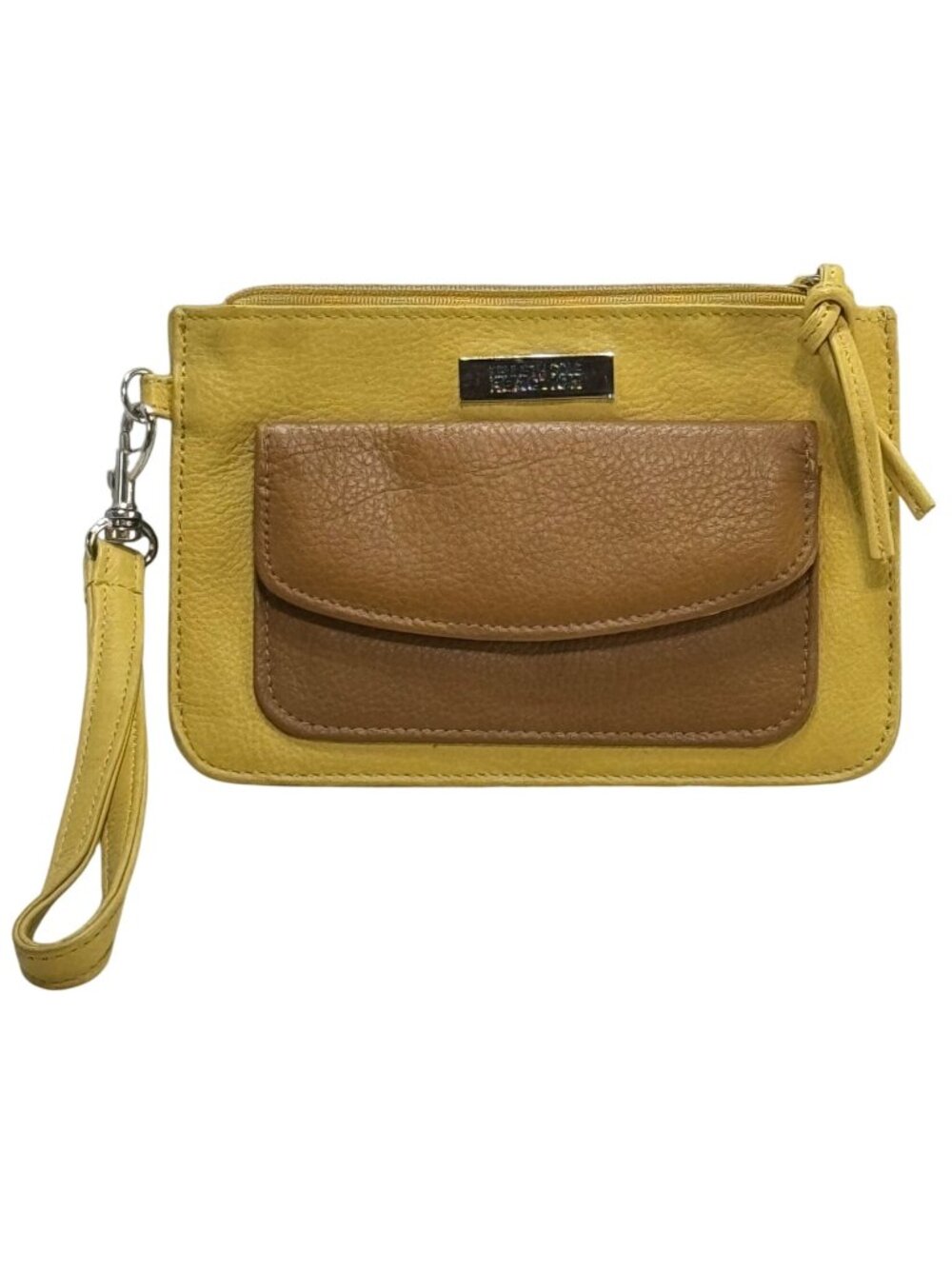 Kenneth Cole Reaction Wristlet Clutch Mustard & Brown Genuine Leather